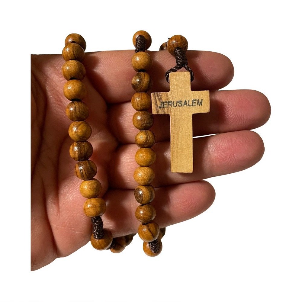 Wooden Bead Rosary with Cross Pendant